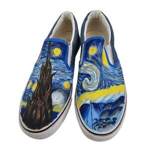 Handpainted Van Gogh Starry Night Slip On Canvas Shoe EU 41 US 10 Wearable Art